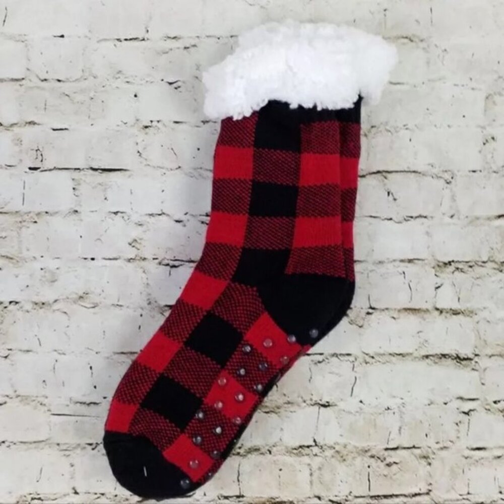 Cedarwood Threads Clothing Red Black Buffalo Plaid Lined Sock Adult One Size NWT